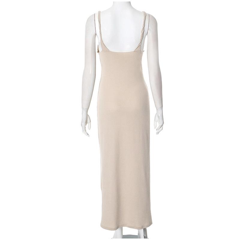Sexy Solid Color Sleeveless Women's Spring Summer New Dress Twist Shoulder Strap Slim Dress Fashionable Wrap Evening Party Elegant Dress