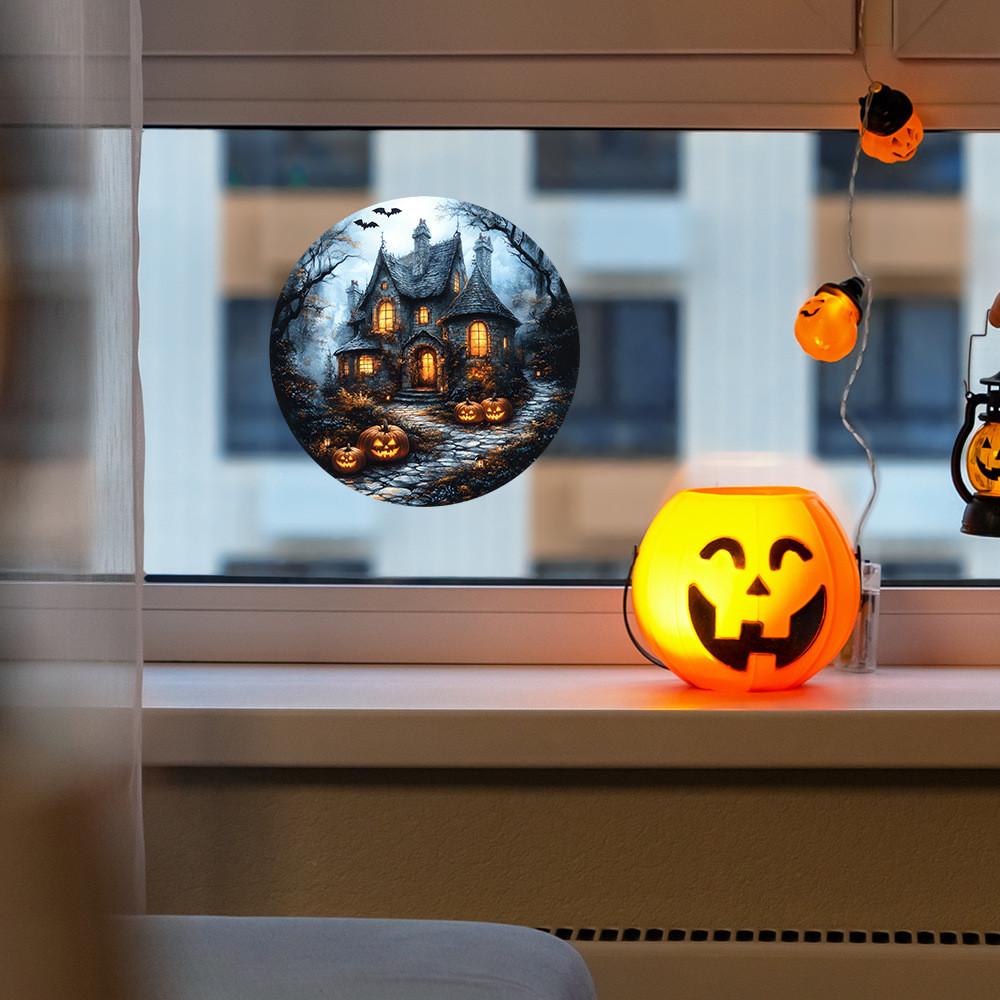 Castle Pumpkin Halloween Bat Uv Static Adhesive Free Home Stickers Decoration