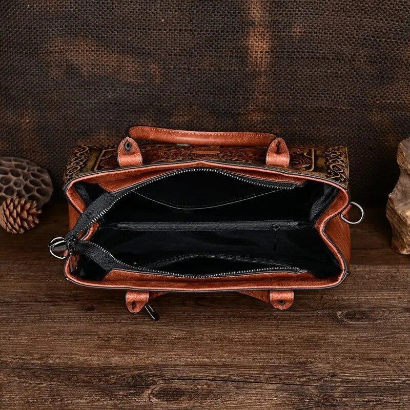 Johnature Borsa in pelle da donna in rilievo retrò squisita Borse a tracolla versatili di grande capacità