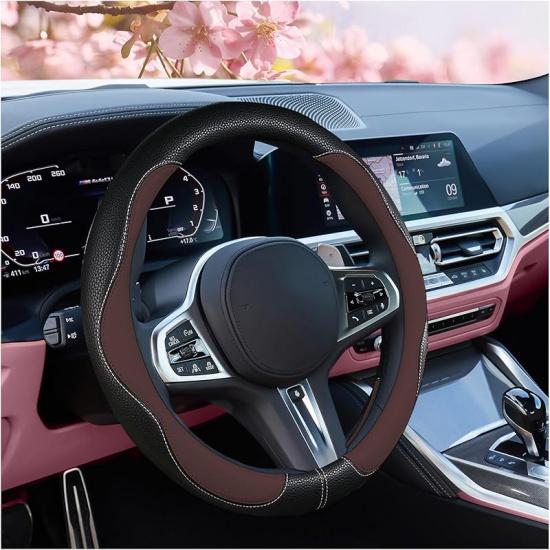 SuperKaKa Car Steering Wheel Cover 2025, Universal Auto PU Cute Breathable Slip-Proof Comfort Imitation Leather Protector Cars Interior Accessories
