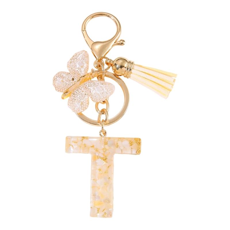 Trendy Metal Resin Keychain Butterfly Letter Tassels Designs Corrosion Resistant Lightweight Keyring For Women