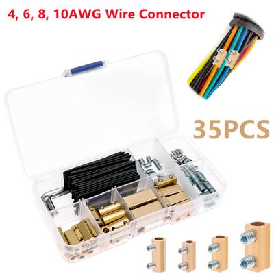 35Pc Pressure Free High Current Quick Terminal Block Brass Terminal Block With Heat Shrink Tubing Waterproof High Power Splitter