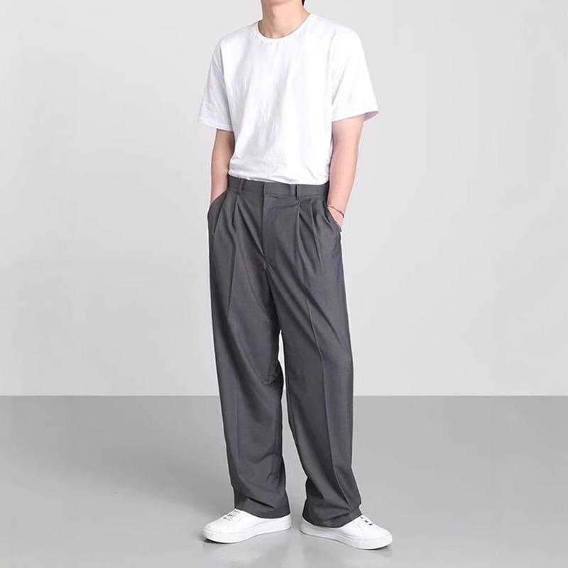Men Loose Wide Leg Straight Cut Non Iron Casual Business Suit Trousers