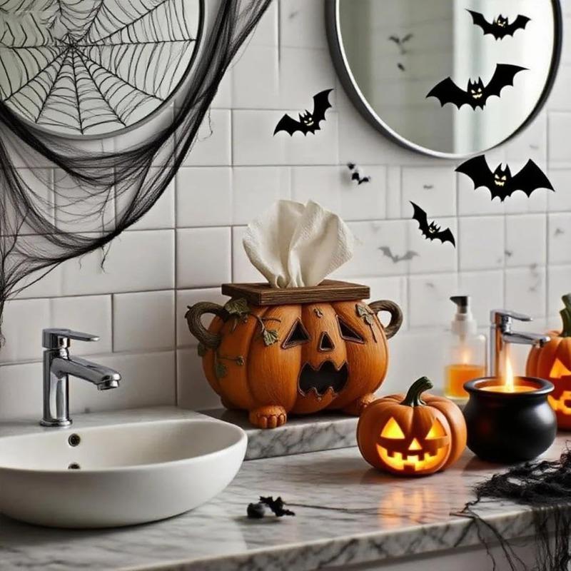 Halloween Pumpkin Tissue Box Holder, Spooky Pumpkins Tissue Box Cover Decor for Bathroom Kitchen Office, Pumpkin Sign Toilet Paper Holder,