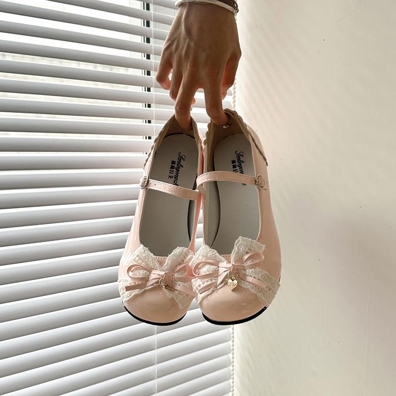 Modedesign Schleife Damen Lolita Mary Jane Schuhe Prägnante Dicke Ferse Lederschuhe Damen Outdoor Kleiderpumps