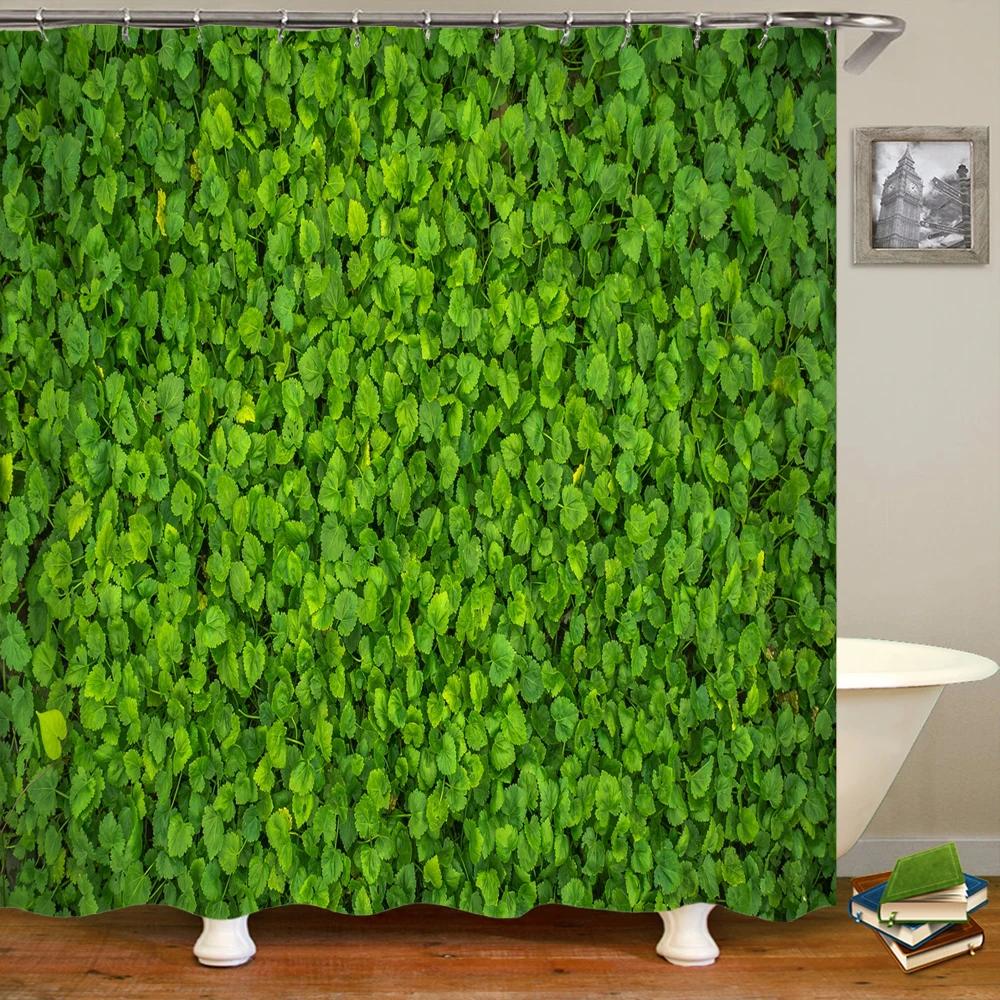 Variety of Various Green Plant Grass Lawn Leaf 3D Printing Shower Curtain Polyester Waterproof Home Decoration Curtain with Hook