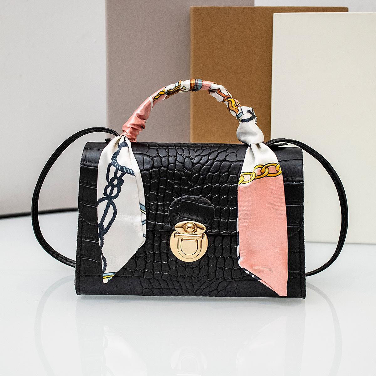

New Arrival Women Crocodile Pattern Shoulder Bag Korean Fashion Casual All-match Handbag Tote Bag With Scarf