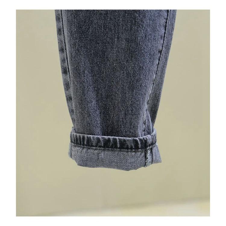 GMXIA Spring Autumn and Summer High-waisted Denim Harun Pants for Women, Loose Nine-inch Straight Pants, Radish Dad Pants