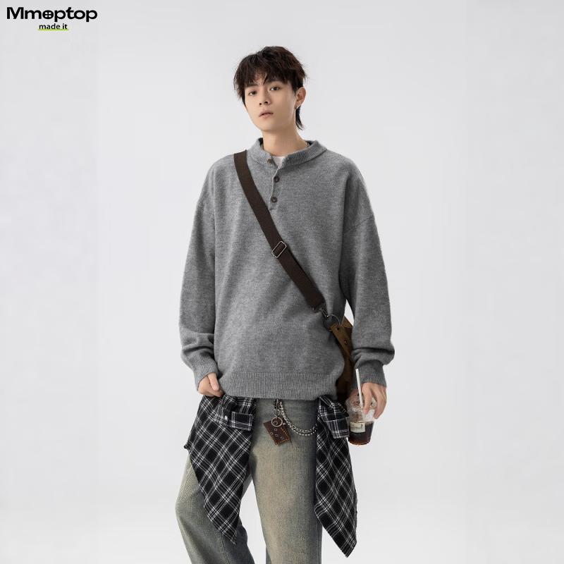MMOPTOP Men's Retro Henley Neck Knit Sweater