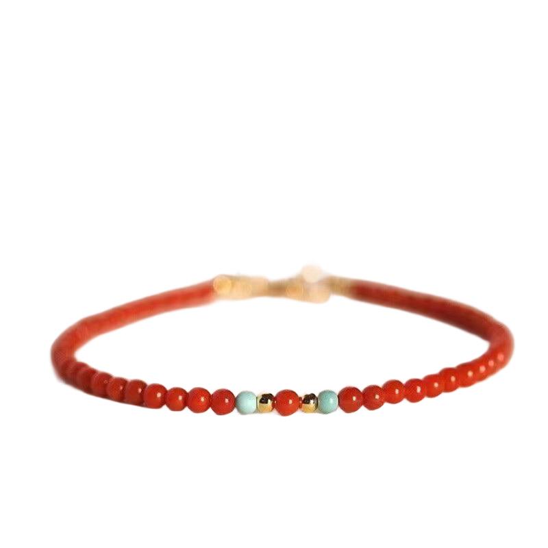 Red Beaded Bracelet with Turquoise Gold Accents – Dainty Boho Minimalist Jewelry for Women, Hypoallergenic Lucky Gift зелёный