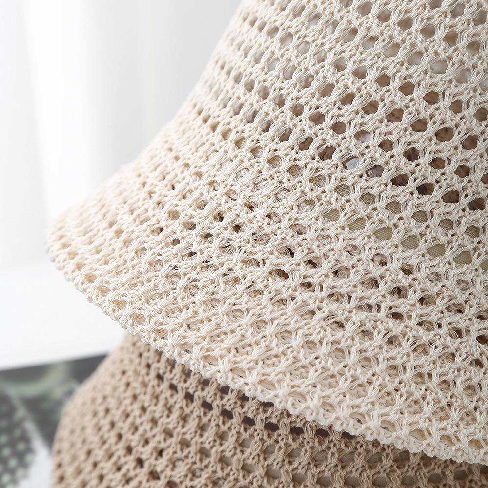 Spring Summer Knitted Bucket Hat for Women Foldable Sun Hat Breathable Beach Cap Outdoor Travel Casual Chic 2025 New Sunhat