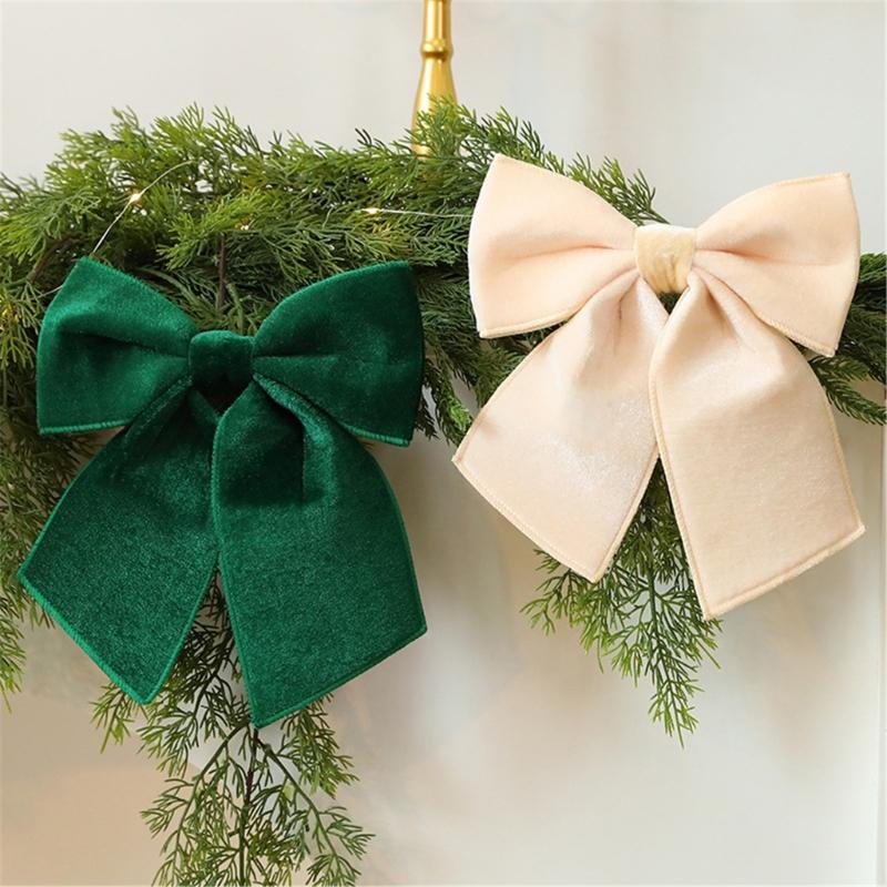 Soft Velvets Christmas Decoration Bows Hanging Pendant Bowknot Ornament Gift Embellishment Accessories Decorative Accent