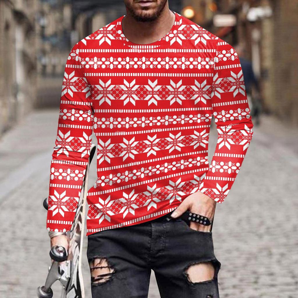 Herremote Uformelt juletrykt Langermet Skjorter med O-hals Topper Bluse