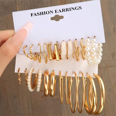 Retro Geometry Earrings Set Pearl Heart Leopard Earrings for Women Simple Gold Silver Metal Square Round Fashion Party Jewelry Gifts