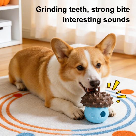 Dog Treat Dispenser Toy Squeaky Interactive Dog Chew Toy Dog Puzzle Toy for Puppy Teething Brain Training Teeth Cleaning