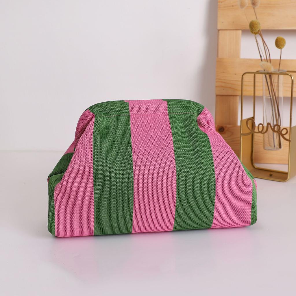 New Knitted Handbag Striped Cloud Large Capacity Daily Versatile Contrasting Color Clip Bag