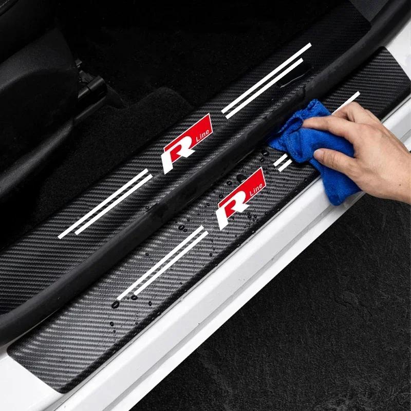 opq1 5Pcs Car Door Sill Sticker Anti-scratch Protection Decals For VW R Line GTI Atlas Jetta Touareg Variant Golf Polo Taos Nivus Pas