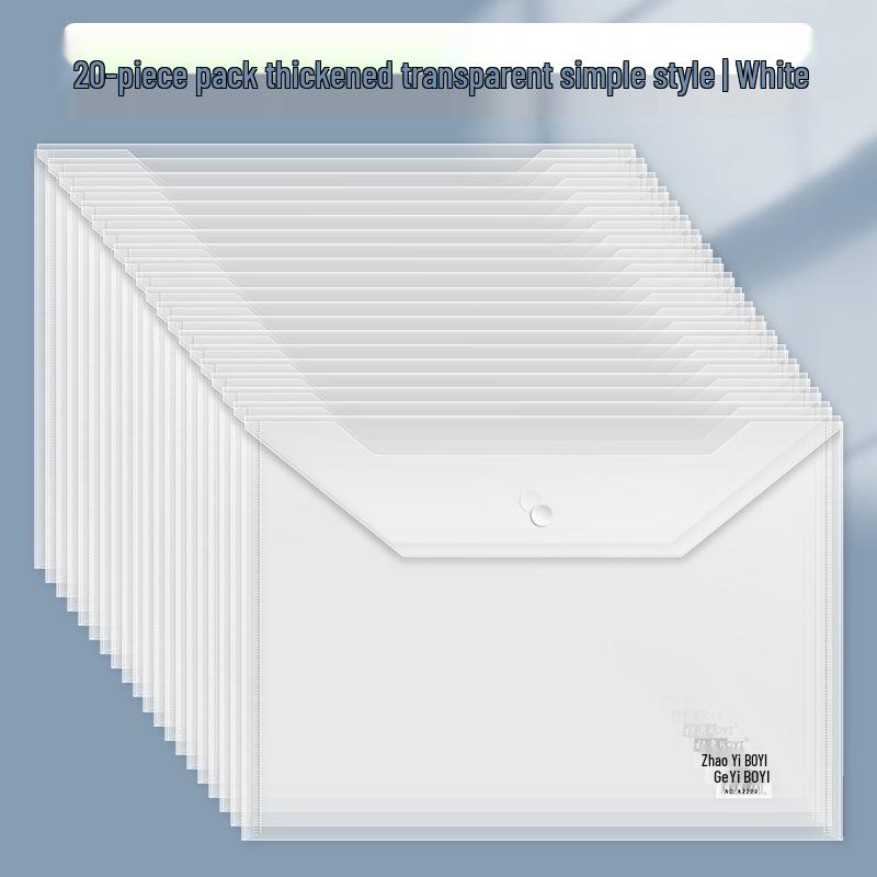 KS35 A4 Transparent Snap Button Document Bag - Thickened Large Capacity for Paper Storage & Organization