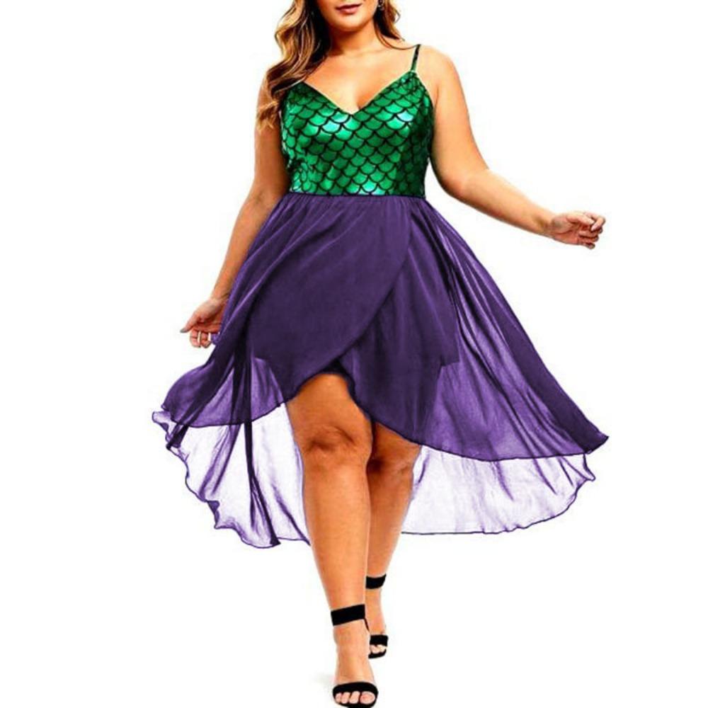 European, American Spring and Summer Mermaid Women Sexy Scale Printing Irregular Dress Cross-border Spot