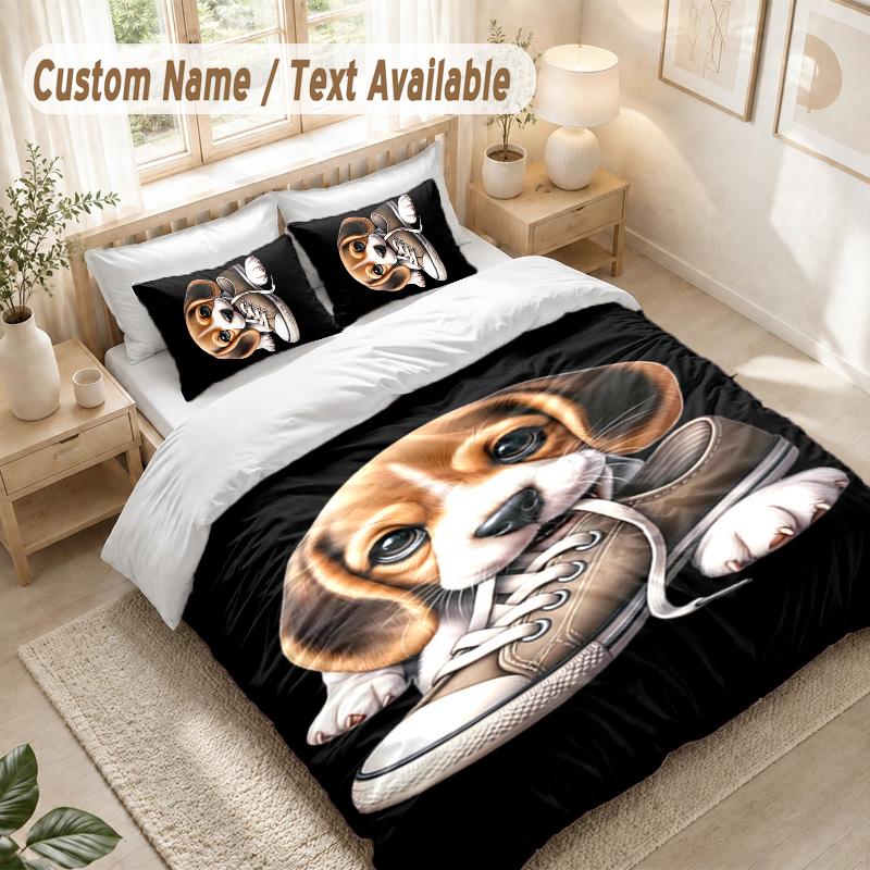 Dog Bedding Set, 1 Duvet Cover & 2 Pillowcases Soft Comfortable Bedroom Home Textile Decor