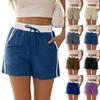 Modische Damen-Shorts mit elastischem Bund, Kordelzug, Tasche und geradem Bein