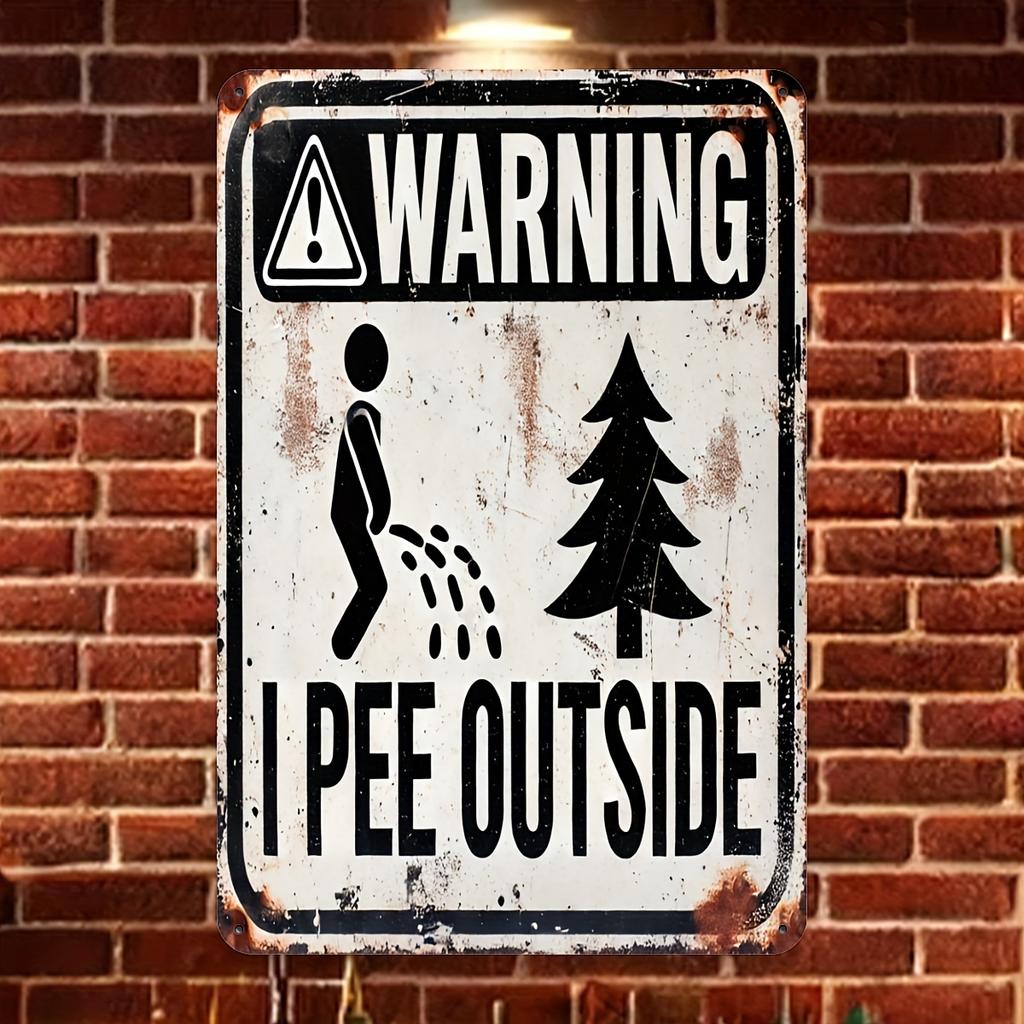 Vintage Iron Warning Sign "I PEE OUTSIDE" - Rustic Garden, Farmhouse & Outdoor Decor - Wall-Mounted Humorous Novelty Plaque