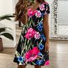 Women V Neck Vivid Blossom Printed Plus Size Summer Short Sleeve Loose Dress