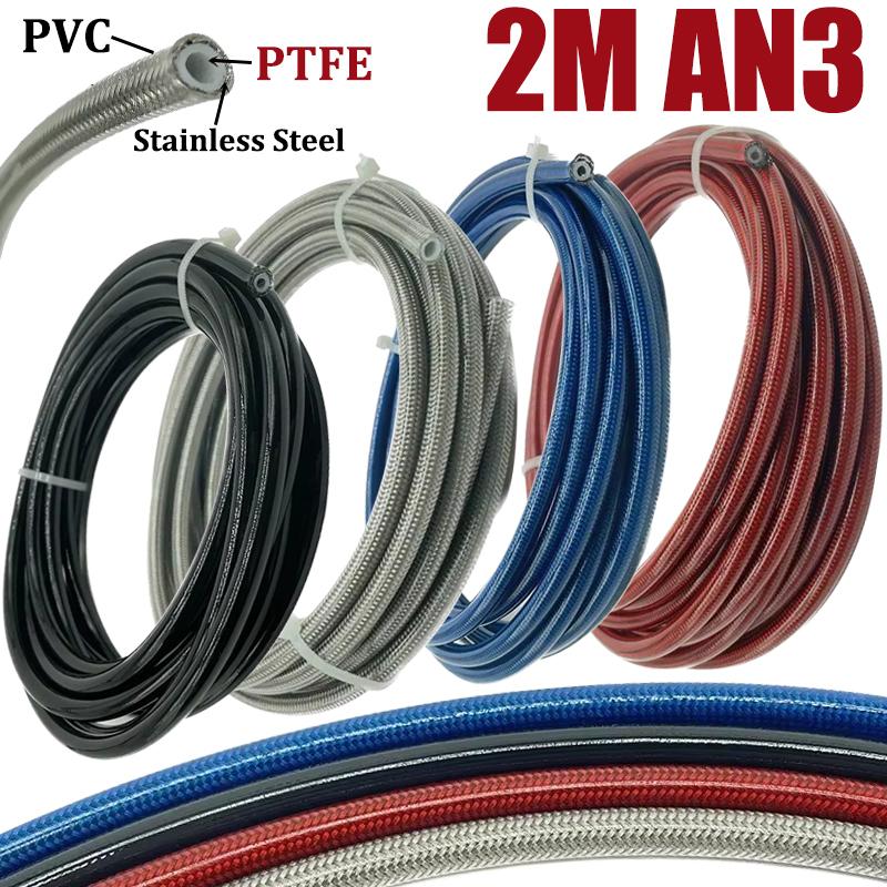 2M AN3 Motorcycle Braided PVC Stainless Steel PTFE Brake Line Hose FLUID HYDRAULIC Hose Racing Bike Brake Gas Oil Fuel Tube Pipe