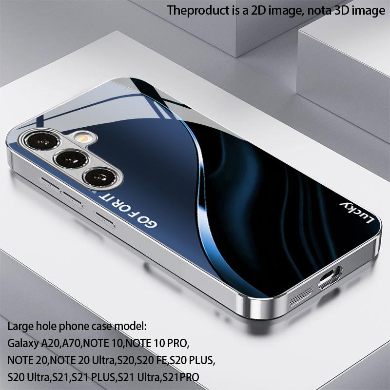 Blue Tone Curved Pattern 2D Phone Case for Samsung S26 S25 S24 S23 S22 S21 S20 A56 A36 A16  Electroplated Glass Protective Cover