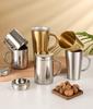 Tasse en Acier Inoxydable Double Paroi Plaqué Titane avec Poignée - Anti-Brûlure, Isolation Thermique pour Café, Thé et Eau