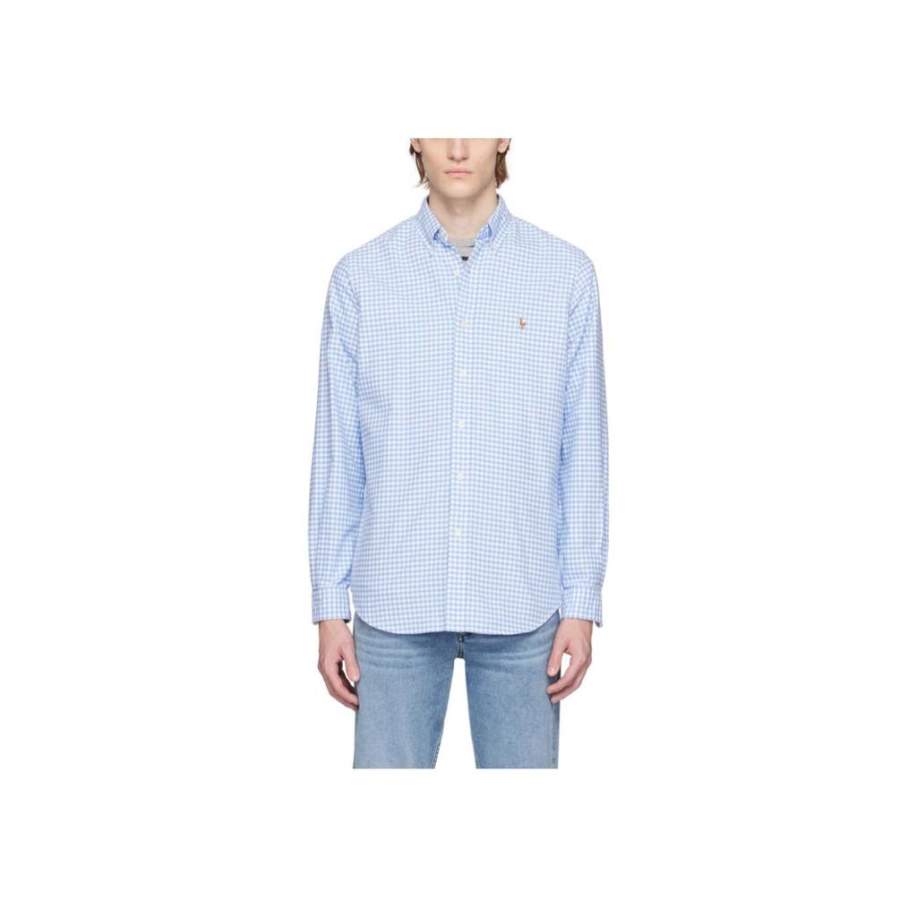 Polo Ralph Lauren SS24 Kariertes Button-Down Langarmhemd Herren Hemden Blau 710906612-004