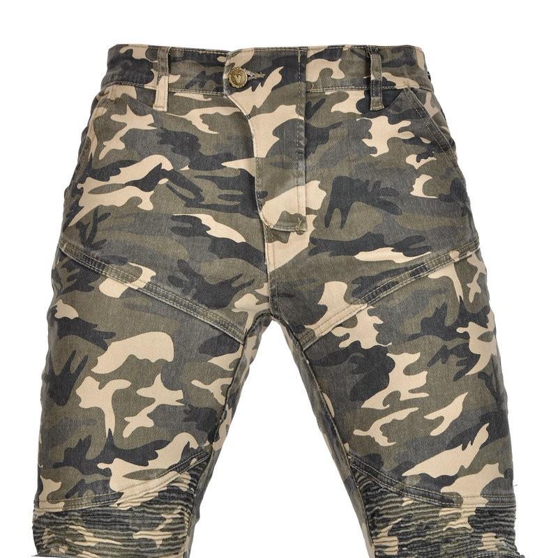 Mens Motorcycle Riding Pants With Silicone Padding Camo Stretch Fit Anti-Fall Protection Use