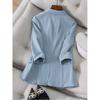 K-style Tencel Linen Professional Commute Ol White Shoulder Slim Looking Suit Collar Split 3/4 Sleeve Small Business Suit Coat