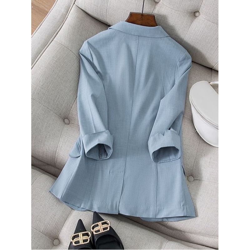 K-style Tencel Linen Professional Commute Ol White Shoulder Slim Looking Suit Collar Split 3/4 Sleeve Small Business Suit Coat