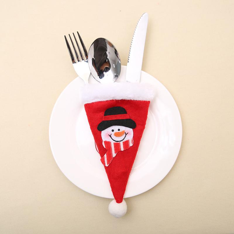 Beautifully Christmas Crafted Flatware Covers Set With Santa And Snowman Hat Designs For Festive Dining