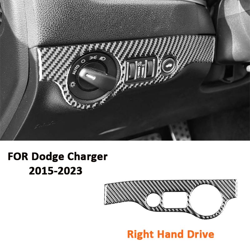 For Dodge Charger 2015- Carbon Fiber Car Headlight Control Panel Trim Cover Decoration Sticker Auto Interior Accessorie