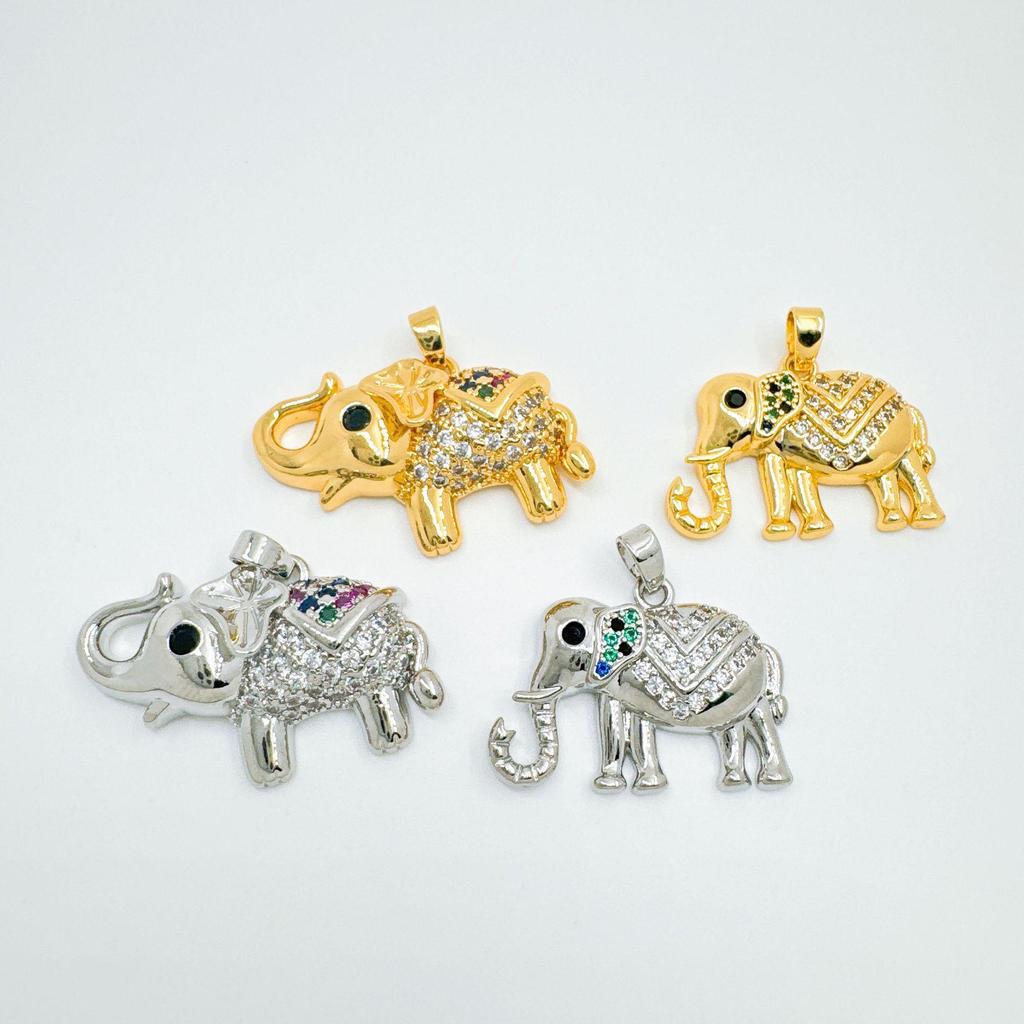 European & American Style Gold-Plated Elephant Pendant Necklace with Enamel & Zircon