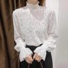 Women's Fall/Winter Mid-Neck Lace Top, Layering Top, Elegant Fleece-Lined Sweater