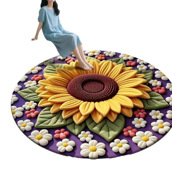 Diatomaceous Earth Floor Mat 3D Sunflower Pattern Plush Quick Drying Non-Slip Absorbent Bath Mat