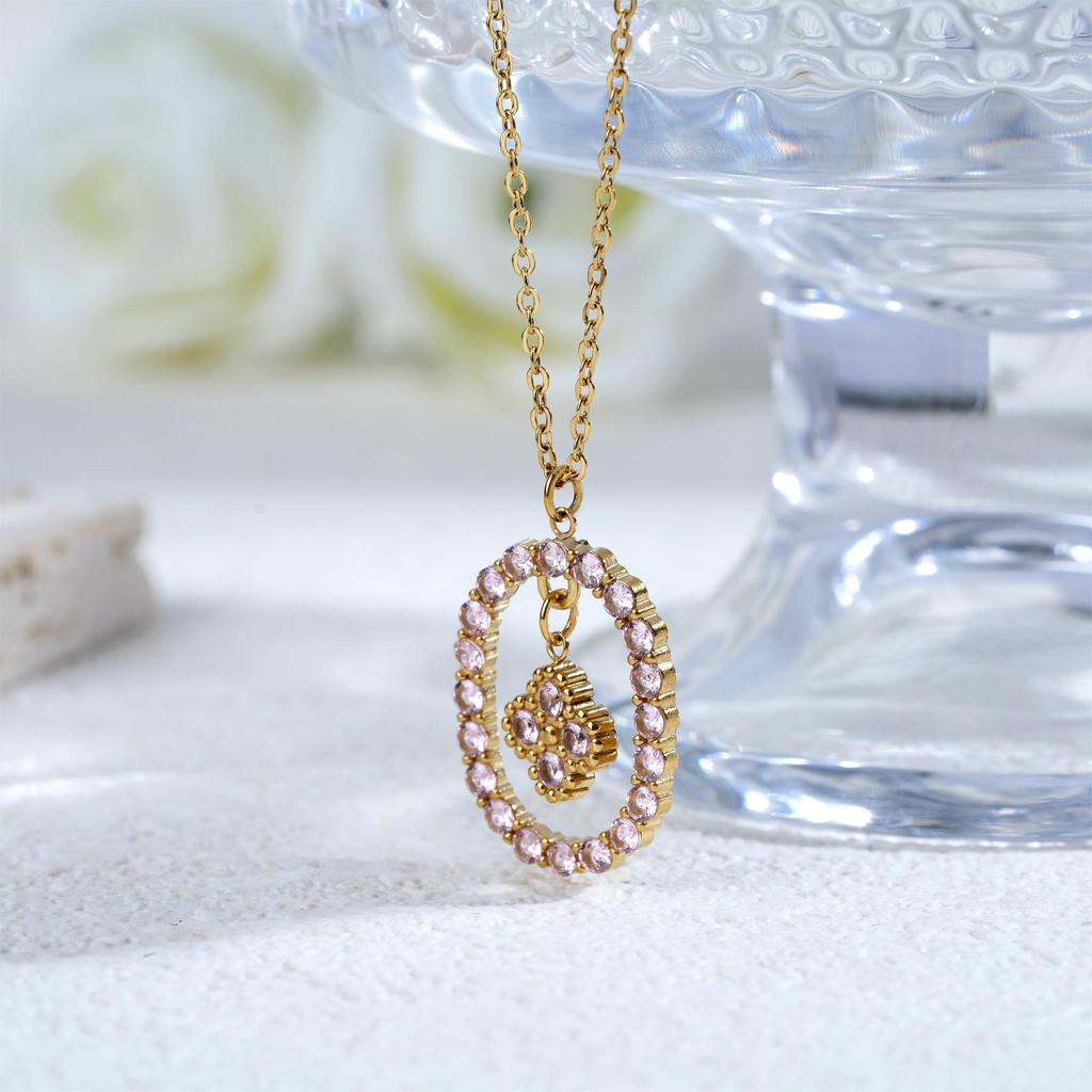 JUSTOP Retro Four-Leaf Clover Pendant Necklace 18K Gold Plated with Diamond Inlay