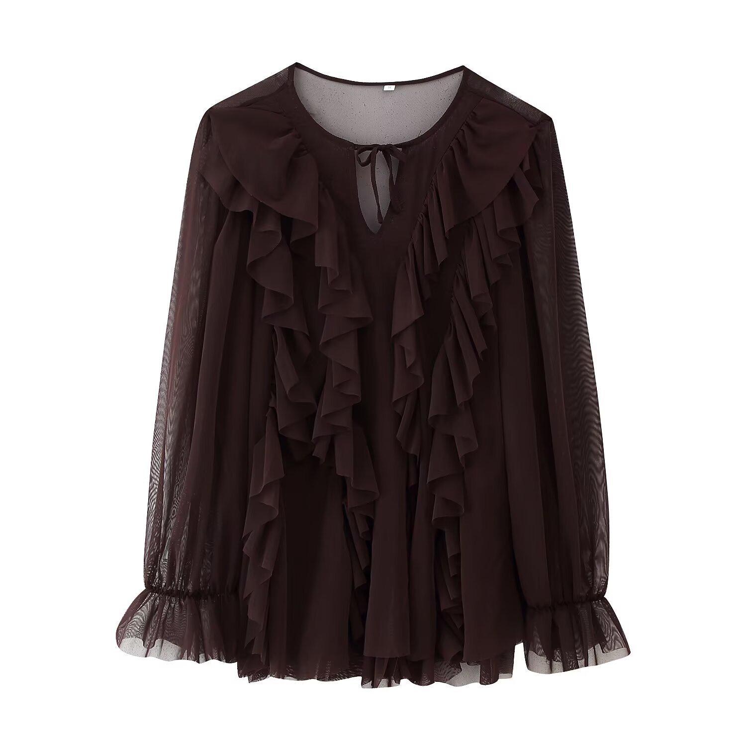 

American-Style Layered Round Neck Long Sleeve Dress for Women - Spring 2025 European Collection Small