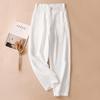 Women's Summer 2025 White Tencel High Waist Harem Pants - Lightweight Nine-Point Cotton Linen Carrot Straight Leg Design