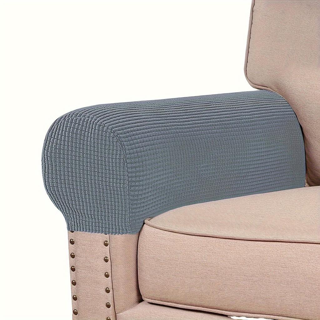 2 Pack Classic Stretch Velvet Armrest Covers for Sofa, Fitted Elastic Band Slipcover Grip, Washable Polyester Spandex Furniture Protector