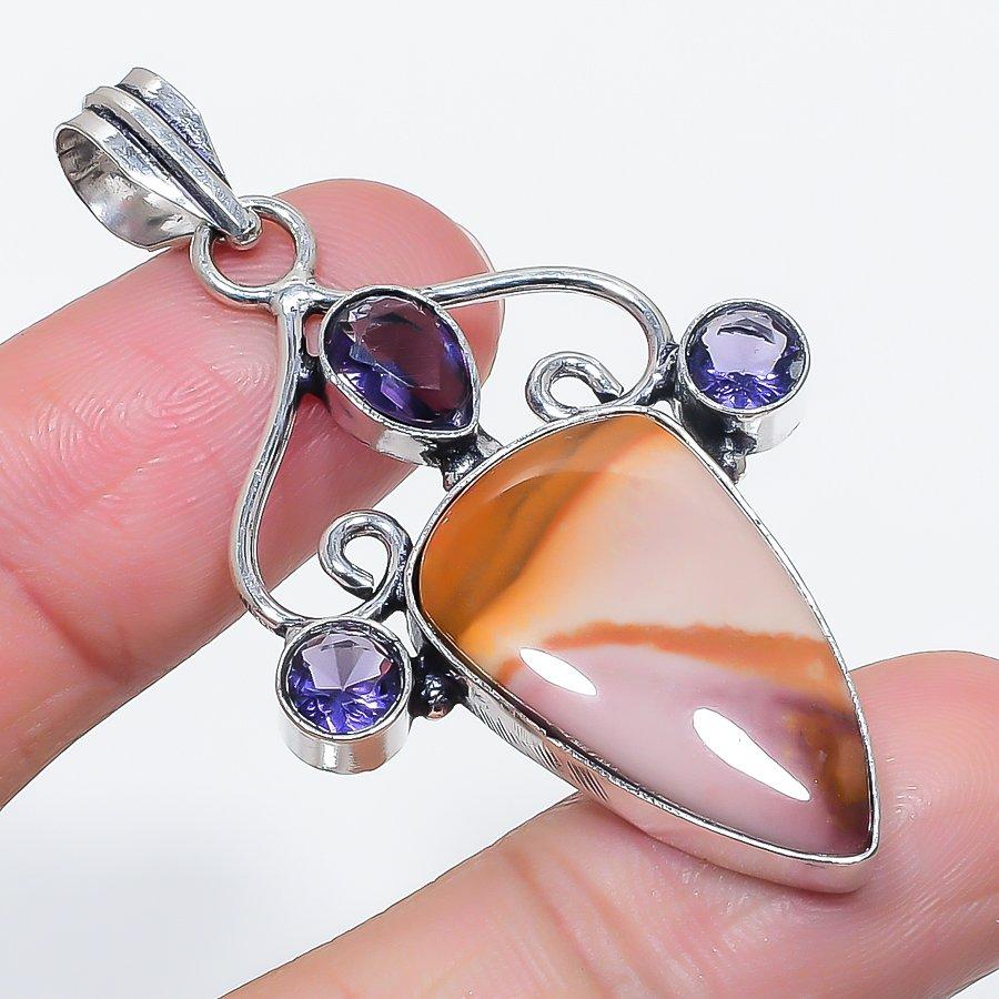 Natural Mookaite, Amethyst 925 Sterling Silver Jewelry Pendant 2.29" Y9e39