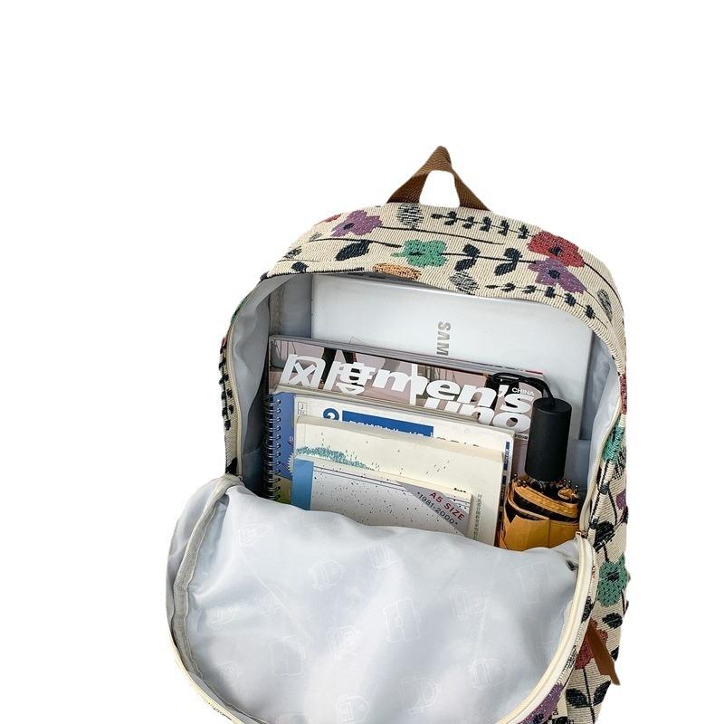 Schoolbag Retro Printed Female College Student Schoolbag for Travel Light Backpack Korean Version New Large-capacity Leisure Bag