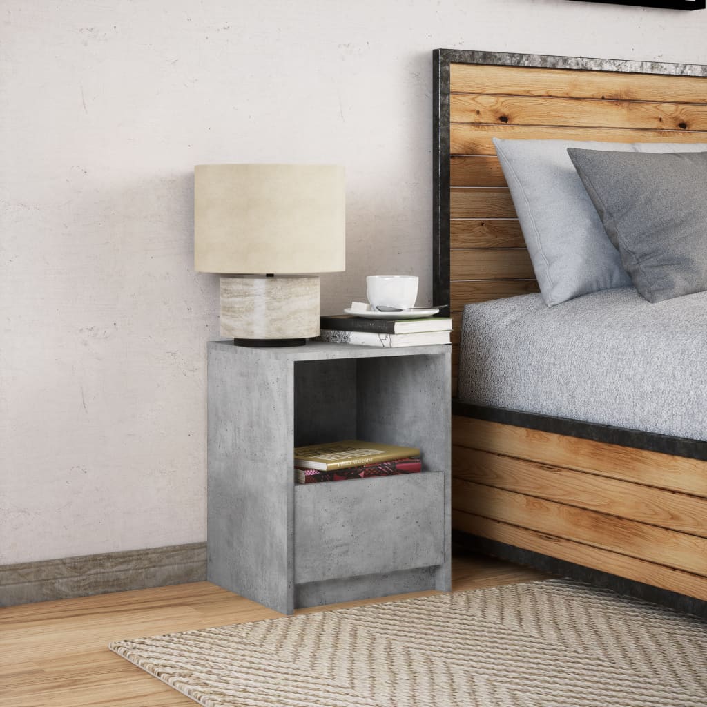Nightstand with LED Lights Concrete Grey Wood Based Material