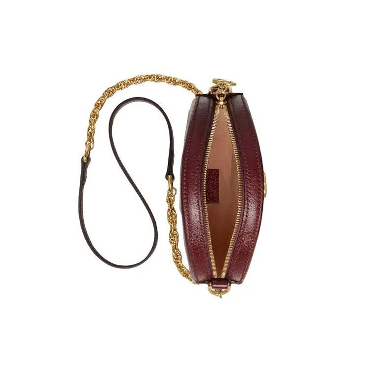 Gucci Gold Logo Striped Web Leather Round Bag Women Handbags Deep-Red 550618-CWG1G-6673