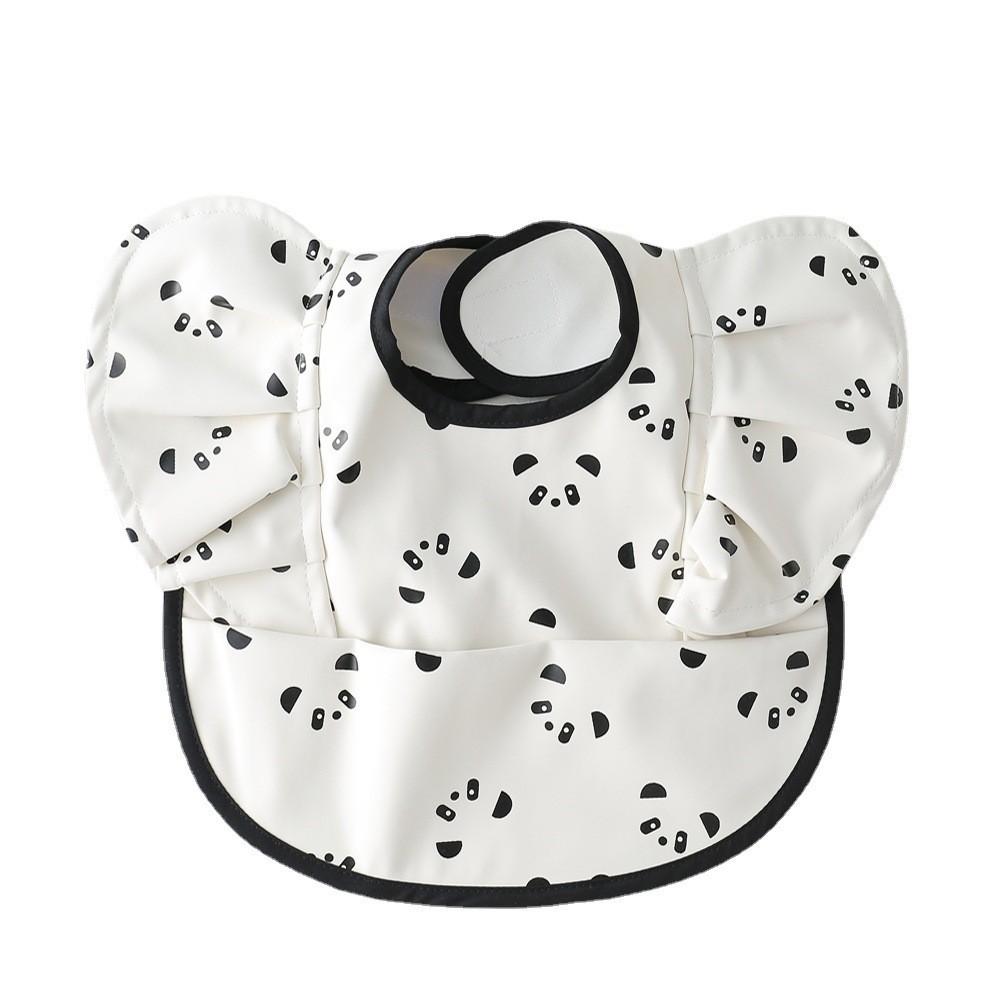 Nordic Style Baby PU Leather Waterproof Bib With Angel Wings Children Feeding Bib Burp Cloth Easy to Clean Baby Cute Print Bibs