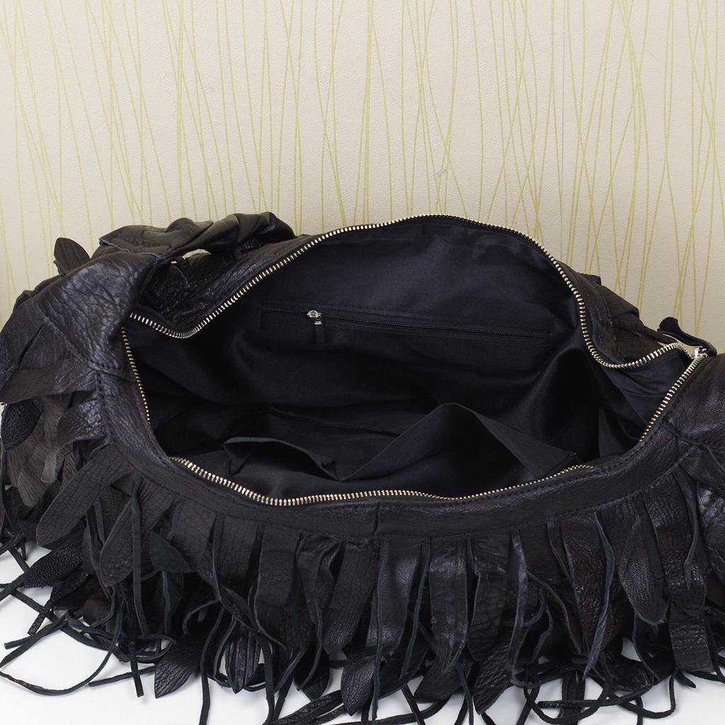 Genuine Black Tassel Resistant Shoulder Bag for Women Large Capacity Sheepskin Shoulder Bag High Quality