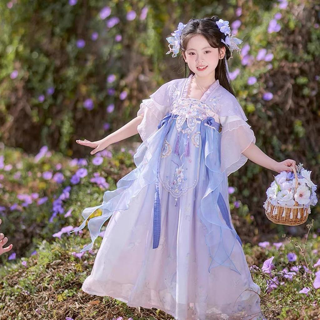 2025 Summer Girls' Ancient Style Hanfu Dress - Princess Fairy Tang Suit for Spring and Autumn